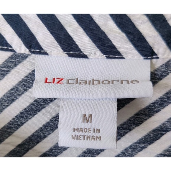 Liz Claiborne Women's 3/4 Sleeve Top Navy Blue/White Diagonal Stripe Size M - Picture 3 of 4